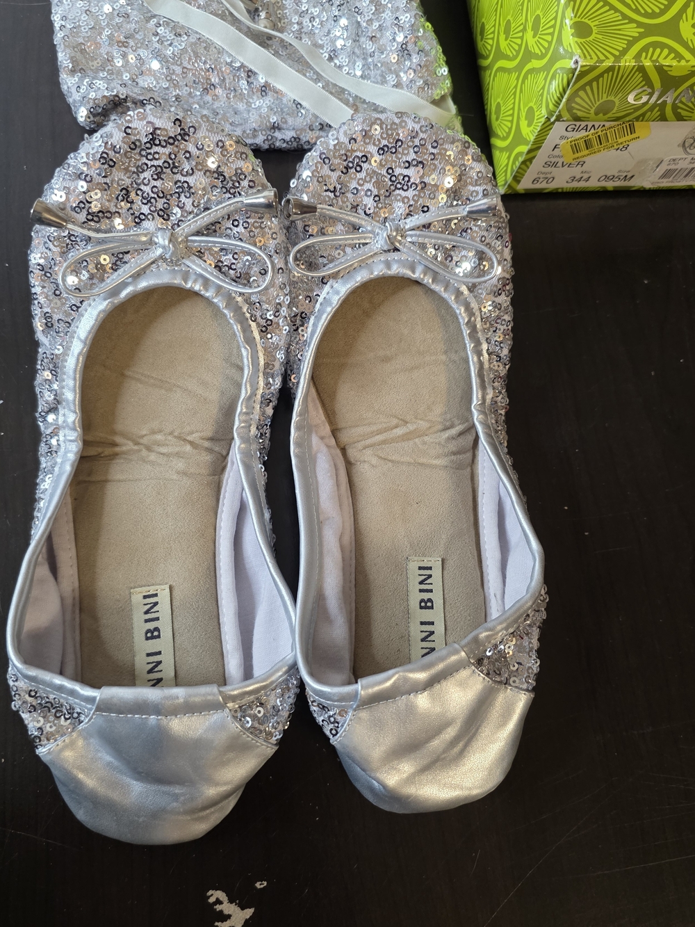 Foldable Silver Sequin Ballet Flats Size 9.5 M